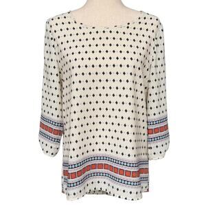 Firuzé Aztec Pattern Long Sleeve Blouse Full Zippered Back, Women’s Medium